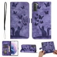thumbnail image 1 of Wallet Case Designed for Samsung Galaxy S21 Plus for Women,Flip Folio Cover with Butterfly Embossed PU Leather Kickstand Credit Card Holder Slots Magnetic Wrist Strap Phone Case, Purple, 1 of 13