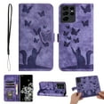 thumbnail image 1 of Wallet Case Designed for Samsung Galaxy S21 Ultra for Women,Flip Folio Cover with Butterfly Embossed PU Leather Kickstand Credit Card Holder Slots Magnetic Wrist Strap Phone Case, Purple, 1 of 13