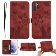 thumbnail image 1 of Wallet Case Designed for Samsung Galaxy S21 for Women,Flip Folio Cover with Butterfly Embossed PU Leather Kickstand Credit Card Holder Slots Magnetic Wrist Strap Phone Case, Winered, 1 of 13
