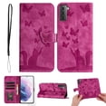thumbnail image 1 of Wallet Case Designed for Samsung Galaxy S21 for Women,Flip Folio Cover with Butterfly Embossed PU Leather Kickstand Credit Card Holder Slots Magnetic Wrist Strap Phone Case, Rose, 1 of 13