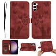 thumbnail image 1 of Wallet Case Designed for Samsung Galaxy S22 for Women,Flip Folio Cover with Butterfly Embossed PU Leather Kickstand Credit Card Holder Slots Magnetic Wrist Strap Phone Case, Winered, 1 of 13