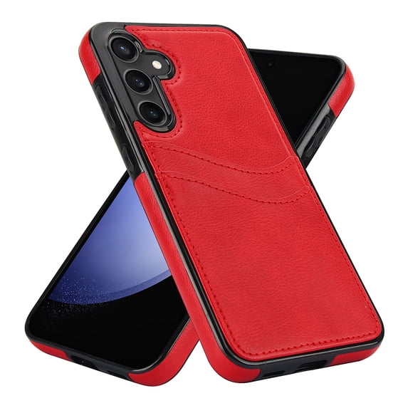 Wallet Case Designed for Samsung Galaxy S23 FE, Classic Slim 2 Credit Card Holders Lychee Texture Synthetic PU Leather Anti-shock Lightweight Phone Case Cover for Samsung Galaxy S23 FE, Red