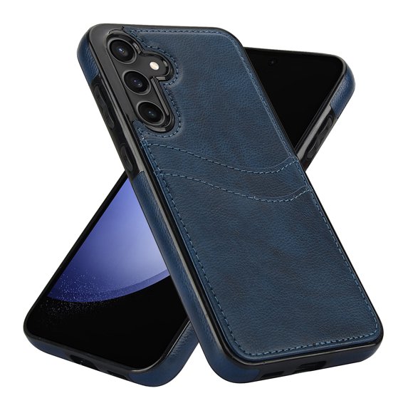 Wallet Case Designed for Samsung Galaxy S23 FE, Classic Slim 2 Credit Card Holders Lychee Texture Synthetic PU Leather Anti-shock Lightweight Phone Case Cover for Samsung Galaxy S23 FE, Blue