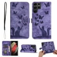 thumbnail image 1 of Wallet Case Designed for Samsung Galaxy S23 Ultra for Women,Flip Folio Cover with Butterfly Embossed PU Leather Kickstand Credit Card Holder Slots Magnetic Wrist Strap Phone Case, Purple, 1 of 13