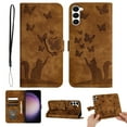 thumbnail image 1 of Wallet Case Designed for Samsung Galaxy S23 for Women,Flip Folio Cover with Butterfly Embossed PU Leather Kickstand Credit Card Holder Slots Magnetic Wrist Strap Phone Case, Brown, 1 of 13