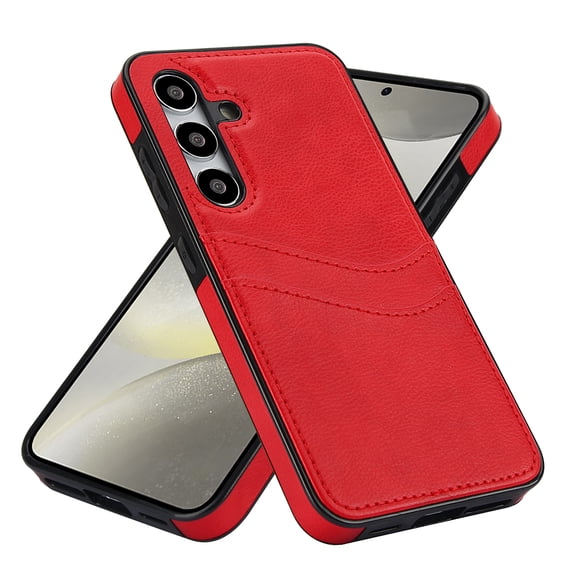 Wallet Case Designed for Samsung Galaxy S24 Plus, Classic Slim 2 Credit Card Holders Lychee Texture Synthetic PU Leather Anti-shock Lightweight Phone Case Cover for Samsung Galaxy S24 Plus, Red