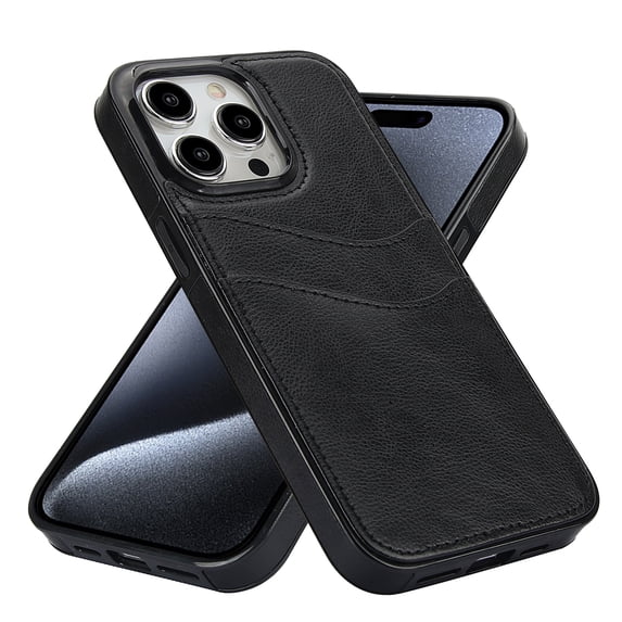 Wallet Case Designed for iPhone 13 Pro Max, Classic Slim 2 Credit Card Holders Lychee Texture Synthetic PU Leather Anti-shock Lightweight Phone Case Cover for iPhone 13 Pro Max, Black