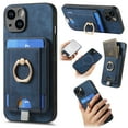 thumbnail image 1 of Wallet Case Designed for iPhone 14 Plus with Detachable Card Holder, 360° Rotation Finger Ring Kickstand Case, Magnetic Vintage PU Leather Cover Compatible with MagSafe Shockproof Case, Blue, 1 of 10