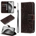 thumbnail image 1 of Wallet Case Designed for iPhone 14 Pro Max, Slim Sunflower Embossed Magnetic Closure Card Holder Slots PU Leather Flip Stand function Cover with Wrist Strap for iPhone 14 Pro Max,Brown, 1 of 8