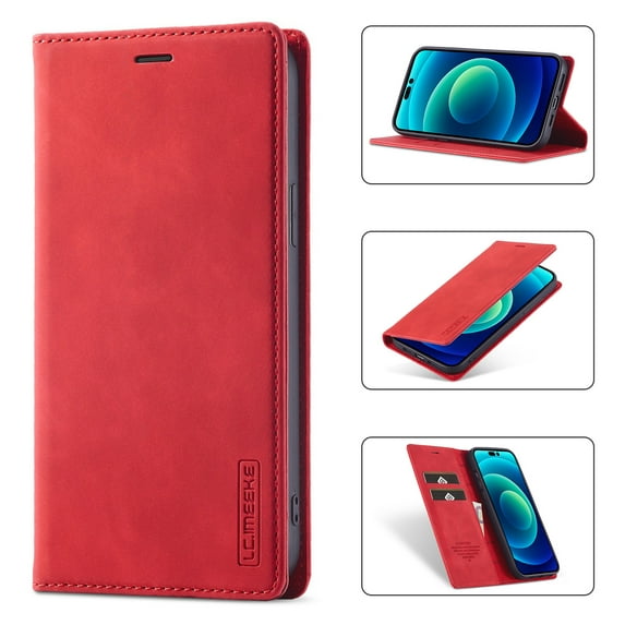 Wallet Case Designed for iPhone 16 Plus, Classic PU Leather Card Slots Magnetic Clasp Shockproof Purse Flip Kickstand Full Body Protection Durable Phone Case for iPhone 16 Plus, Red