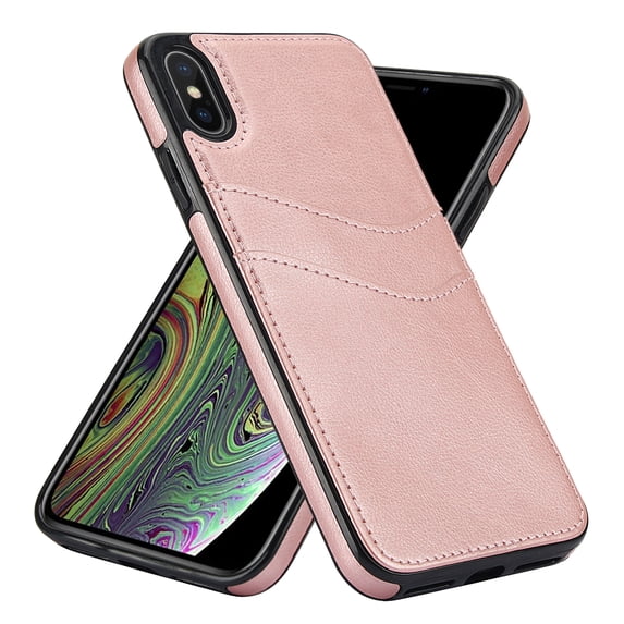 Wallet Case Designed for iPhone XS Max, Classic Slim 2 Credit Card Holders Lychee Texture Synthetic PU Leather Anti-shock Lightweight Phone Case Cover for iPhone XS Max, Rosegold