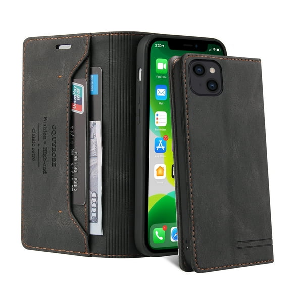 Wallet Case For Apple iPhone 13 6.1 inch,Hidden Magnetic Flip Kickstand Folio Solid Color Leather Wallet Case with RFID Blocking Card Cash Pocket Protective Phone Case For iPhone 13,Black