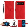 thumbnail image 1 of Wallet Case For Google Pixel 6A, RFID Blocking Magnetic Flip Case with Card Slots Holder Kickstand Wrist Strap, PU Leather Folio Shockproof Protective Cover For Google Pixel 6A, Red, 1 of 9