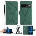 thumbnail image 1 of Wallet Case For Google Pixel 7, RFID Blocking Magnetic Flip Case with Card Slots Holder Kickstand Wrist Strap, PU Leather Folio Shockproof Protective Cover For Google Pixel 7, Green, 1 of 9