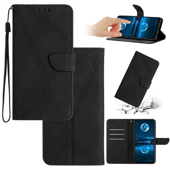 Wallet Case For Motorola Moto G 5G 2024, RFID Blocking Magnetic Flip Case with Card Slots Holder Kickstand Wrist Strap, PU Leather Folio Shockproof Protective Cover, Black