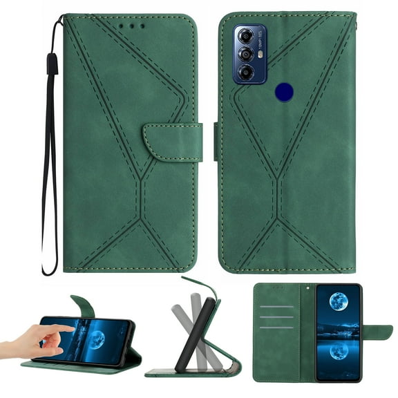 Wallet Case For Motorola Moto G Play 2023, Premium PU Leather Flip Magnetic Closure [Kickstand][Wrist Strap][Card Holder Slots] Credit ID Card Slot with Wrist Strap Design, Green