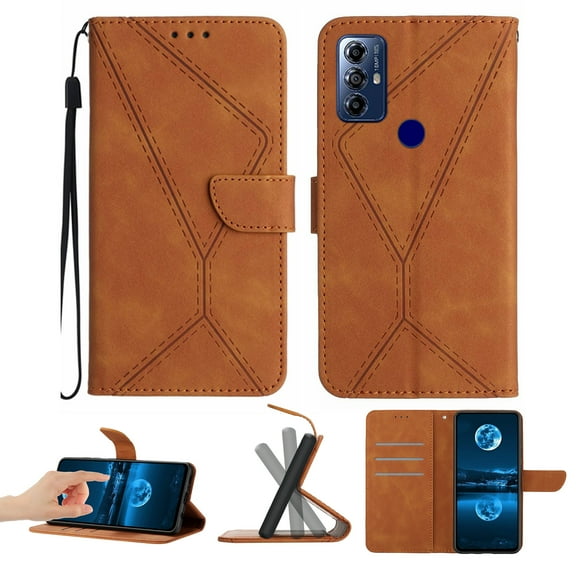 Wallet Case For Motorola Moto G Pure, RFID Blocking Magnetic Flip Case with Card Slots Holder Kickstand Wrist Strap, PU Leather Folio Shockproof Protective Cover, Brown