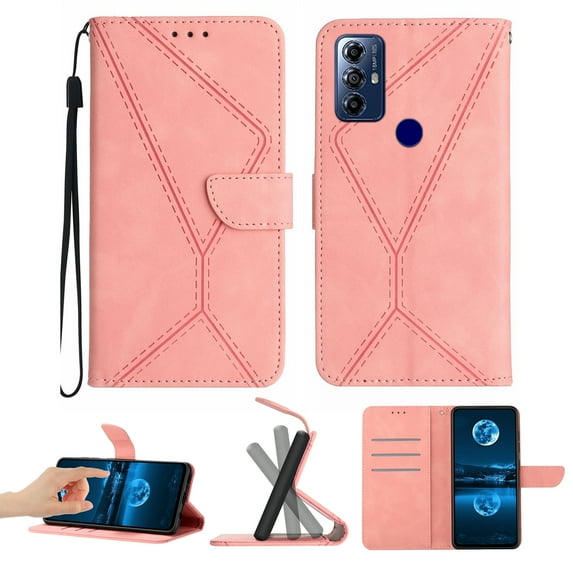 Wallet Case For Motorola Moto G Pure, RFID Blocking Magnetic Flip Case with Card Slots Holder Kickstand Wrist Strap, PU Leather Folio Shockproof Protective Cover, Pink