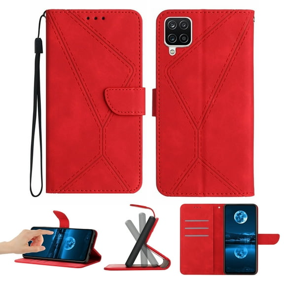 Wallet Case For Samsung A22 4G, RFID Blocking Magnetic Flip Case with Card Slots Holder Kickstand Wrist Strap, PU Leather Folio Shockproof Protective Cover For Samsung Galaxy A22 4G, Red