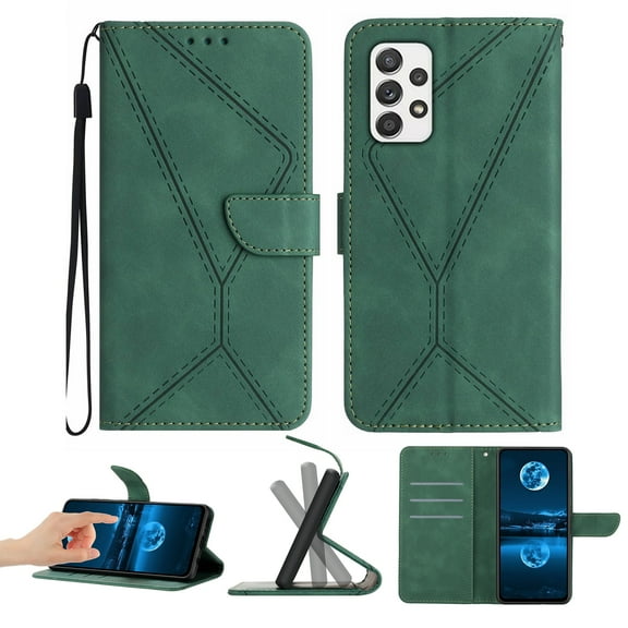 Wallet Case For Samsung A23 5G, RFID Blocking Magnetic Flip Case with Card Slots Holder Kickstand Wrist Strap, PU Leather Folio Shockproof Protective Cover For Samsung Galaxy A23 5G, Green