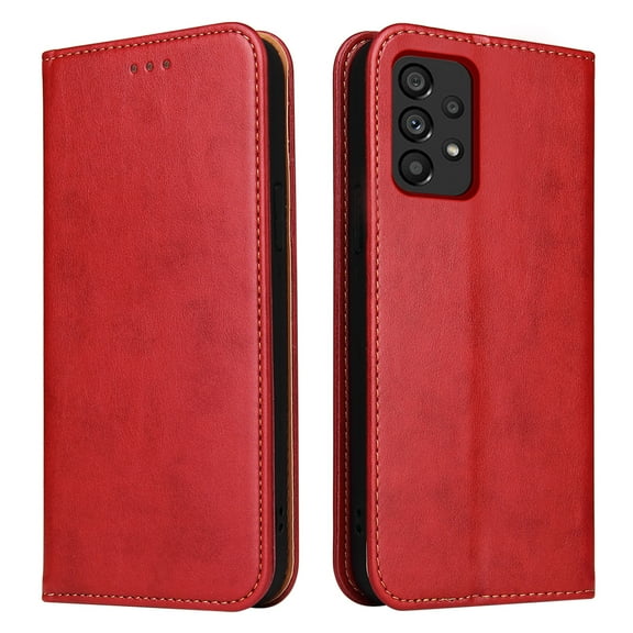 Wallet Case For Samsung A52, Luxury Premium Leather Flip Strong Magnetic Closure [Kickstand][RFID Blocking][Card Holder Slots] Retro Shockproof Phone Cover For Samsung Galaxy A52, Red
