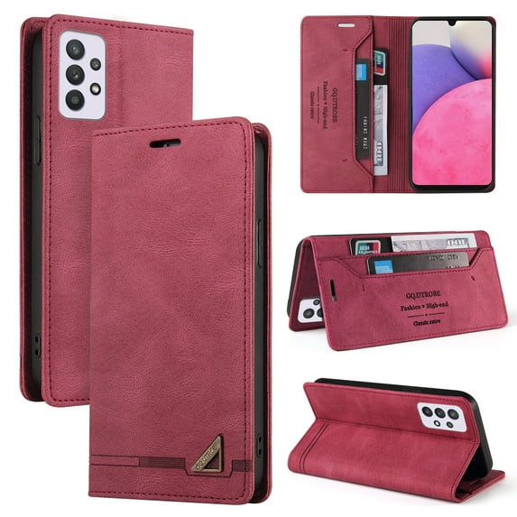 Wallet Case For Samsung Galaxy A33 5G,PU Leather Magnetic Folio Flip Kickstand Card Cash Pocket RFID Blocking Wallet Drop Protection Phone Case For Samsung Galaxy A33 5G,Red