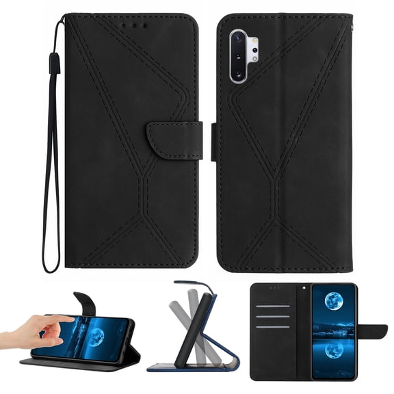 Wallet Case For Samsung Galaxy Note 10 Plus, RFID Blocking Magnetic Flip Case with Card Slots Holder Kickstand Wrist Strap, PU Leather Folio Shockproof Protective Cover, Black