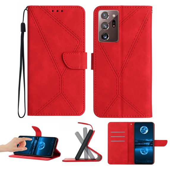 Wallet Case For Samsung Galaxy Note 20 Ultra, RFID Blocking Magnetic Flip Case with Card Slots Holder Kickstand Wrist Strap, PU Leather Folio Shockproof Protective Cover, Red