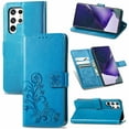 thumbnail image 1 of Wallet Case For Samsung Galaxy S23 Ultra, Clover Embossed Magnetic Closure Premium PU Leather [Folio Flip][Kickstand][Card Slots][Wrist Strap][Kickstand] Cover For Samsung Galaxy S23 Ultra, Blue, 1 of 12