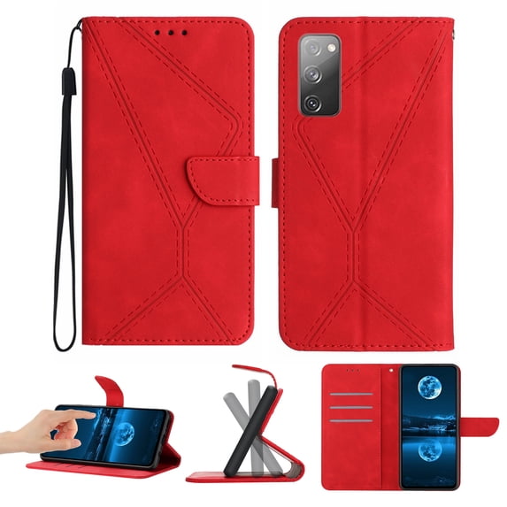 Wallet Case For Samsung S20 FE, RFID Blocking Magnetic Flip Case with Card Slots Holder Kickstand Wrist Strap, PU Leather Folio Shockproof Protective Cover For Samsung Galaxy S20 FE, Red