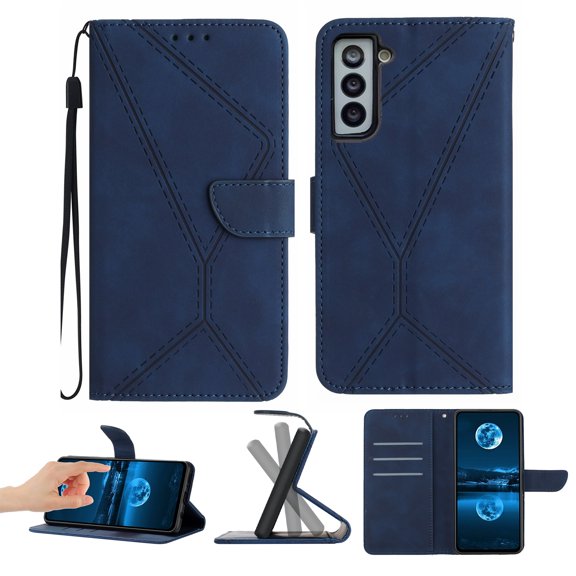Wallet Case For Samsung S21 FE, RFID Blocking Magnetic Flip Case with Card Slots Holder Kickstand Wrist Strap, PU Leather Folio Shockproof Protective Cover For Samsung Galaxy S21 FE, Darkblue