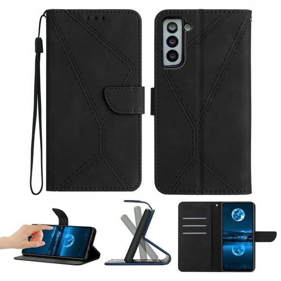 Wallet Case For Samsung S21, RFID Blocking Magnetic Flip Case with Card Slots Holder Kickstand Wrist Strap, PU Leather Folio Shockproof Protective Cover For Samsung Galaxy S21, Black