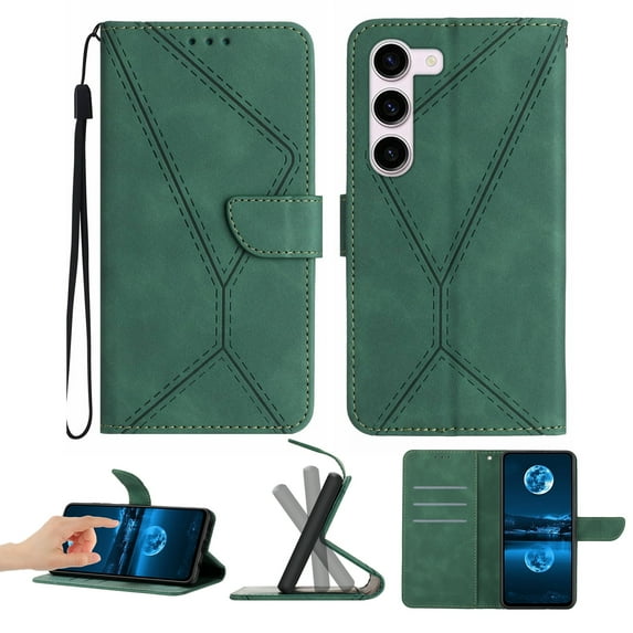 Wallet Case For Samsung S23, RFID Blocking Magnetic Flip Case with Card Slots Holder Kickstand Wrist Strap, PU Leather Folio Shockproof Protective Cover For Samsung Galaxy S23, Green