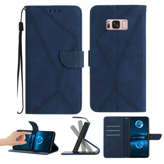 Wallet Case For Samsung S8 Plus, RFID Blocking Magnetic Flip Case with Card Slots Holder Kickstand Wrist Strap, PU Leather Folio Shockproof Protective Cover For Samsung Galaxy S8 Plus, Darkblue