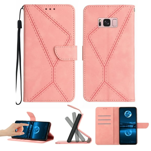 Wallet Case For Samsung S8, RFID Blocking Magnetic Flip Case with Card Slots Holder Kickstand Wrist Strap, PU Leather Folio Shockproof Protective Cover For Samsung Galaxy S8, Pink