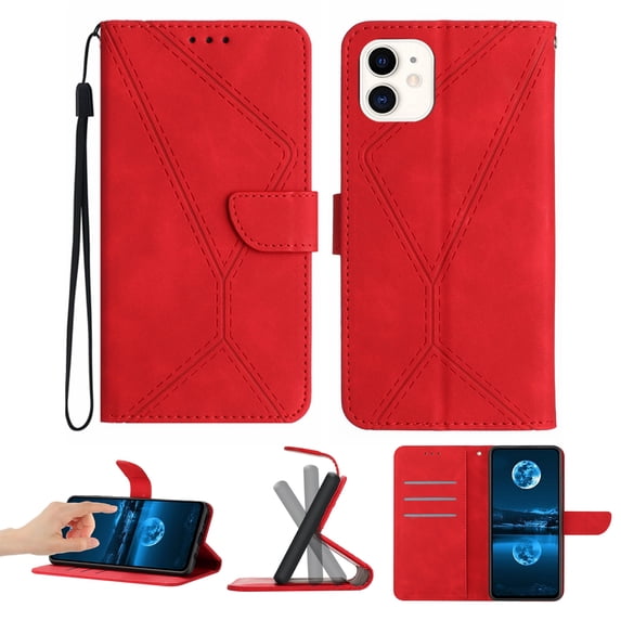 Wallet Case For iPhone 11, RFID Blocking Magnetic Flip Case with Card Slots Holder Kickstand Wrist Strap, PU Leather Folio Shockproof Protective Cover For iPhone 11, Red