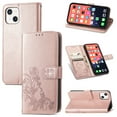 thumbnail image 1 of Wallet Case For iPhone 13, Clover Embossed Magnetic Closure Premium PU Leather [Folio Flip][Kickstand][Card Slots][Wrist Strap][Kickstand]Phone Cover For iPhone 13, Rosegold, 1 of 8
