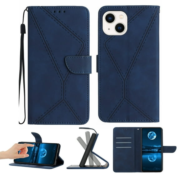 Wallet Case For iPhone 14 Plus, RFID Blocking Magnetic Flip Case with Card Slots Holder Kickstand Wrist Strap, PU Leather Folio Shockproof Protective Cover For iPhone 14 Plus, Darkblue