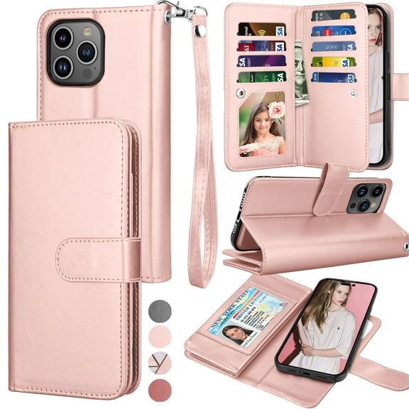 Wallet Case For iPhone 15 Pro Max / iPhone 15 Pro Max (6.7 inch) 2023 Luxury ID Cash Credit Card Slots Holder Carrying Pouch Folio Flip PU Leather Cover [Detachable Magnetic Hard Case] Lanyard