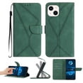 thumbnail image 1 of Wallet Case For iPhone 15, RFID Blocking Magnetic Flip Case with Card Slots Holder Kickstand Wrist Strap, PU Leather Folio Shockproof Protective Cover For iPhone 15, Green, 1 of 9