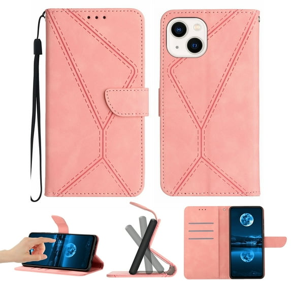 Wallet Case For iPhone 15, RFID Blocking Magnetic Flip Case with Card Slots Holder Kickstand Wrist Strap, PU Leather Folio Shockproof Protective Cover For iPhone 15, Pink