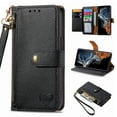 thumbnail image 1 of Wallet Case For with iPhone 16E, Heart Pattern Detachable Wrist Strap PU Leather Card Slots Zipper Pocket RFID Blocking Kickstand Phone Case, 1 of 10