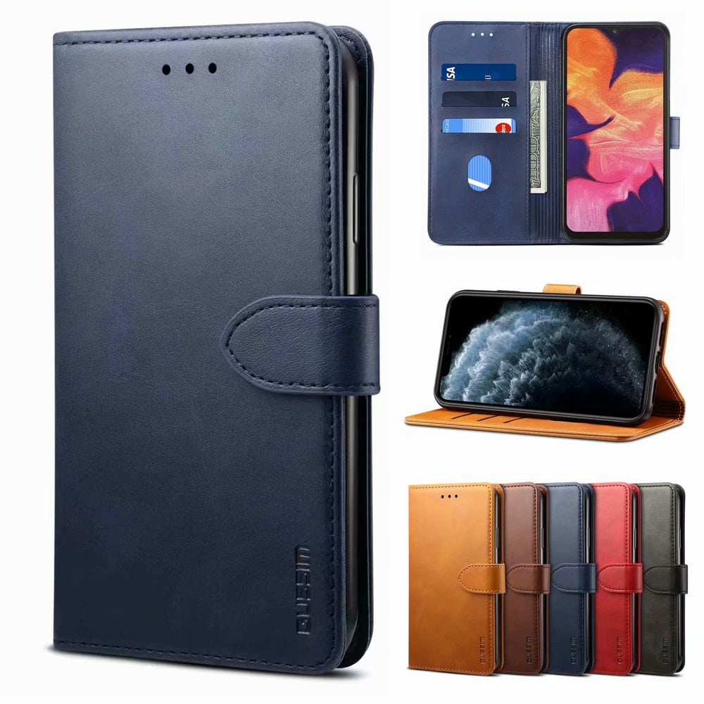 Galaxy A12 Wallet Case Blue PU Leather Folio Cover with Card Holder and Kickstand