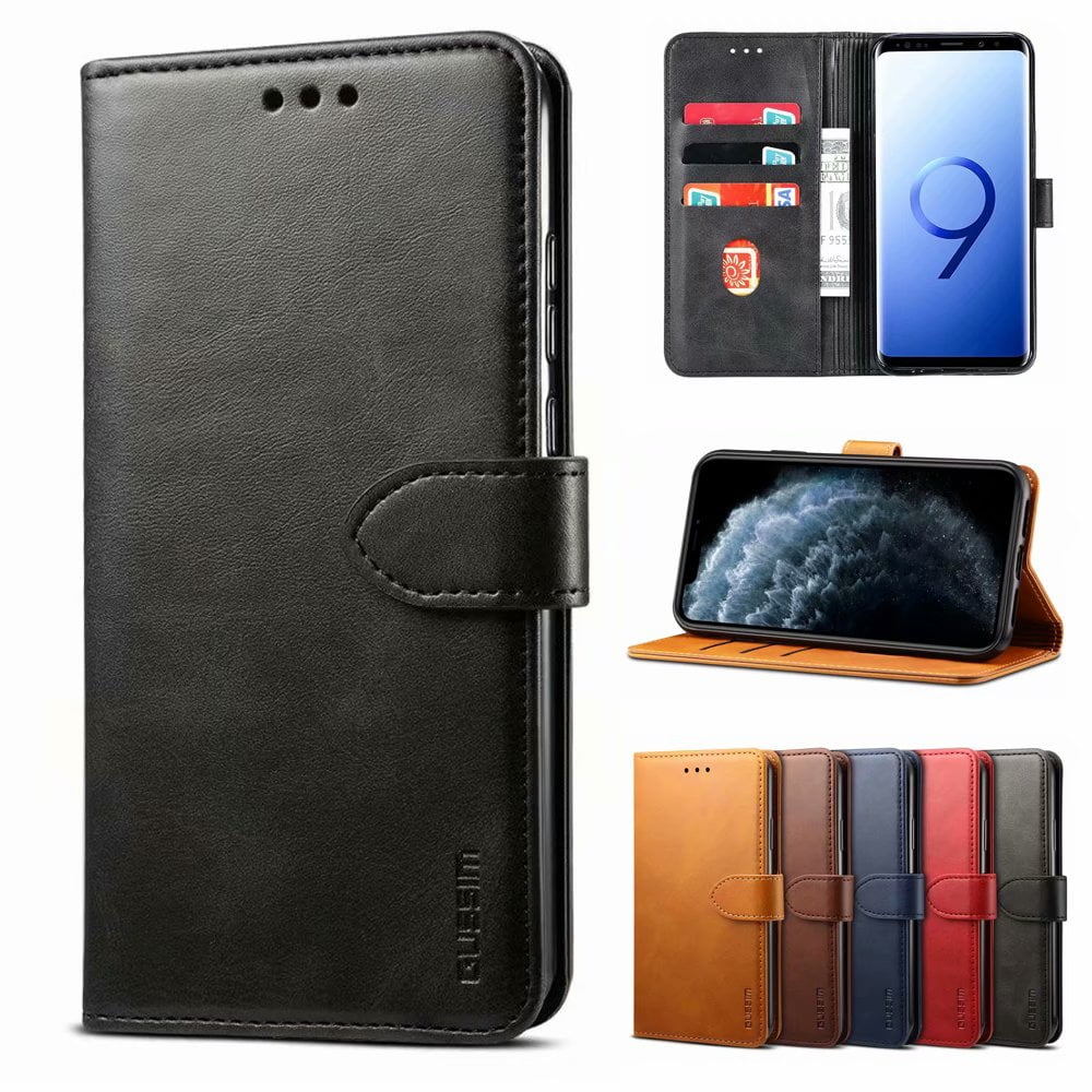TechCircle Wallet for Galaxy A12, PU Leather, Card Holder, TPU Kickstand, Magnetic Closure - Black