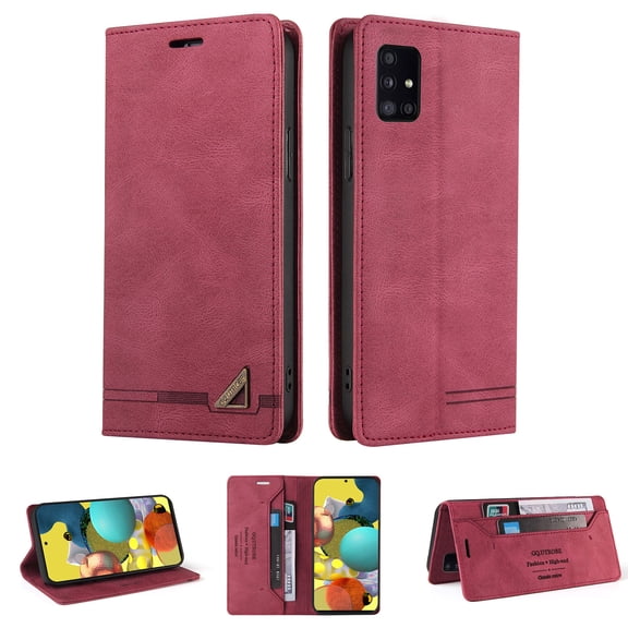 Wallet Case for Galaxy A51 4G Credit Card Holder,  [RFID Blocking] [Shockproof Interior Case] PU Leather Folio Kickstand Magnetic Flip Folding Cover Compatible with Samsung Galaxy A51 4G,Red