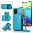 thumbnail image 1 of Wallet Case for Galaxy A72, Detachable Crossbody Lanyard Strap PU Leather+Soft TPU Bumper Magnetic Clasp Back Flip Credit Card Slots Kickstand Cover for Samsung Galaxy A72, Blue, 1 of 9