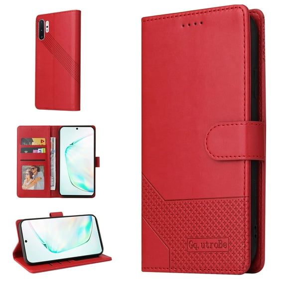 Wallet Case for Galaxy Note 10 Plus Credit Card Holder, [Shockproof Interior Case] Premium PU Leather With Strap Kickstand Magnetic Closure Flip Folding Cover for Samsung Galaxy Note 10 Plus, Red