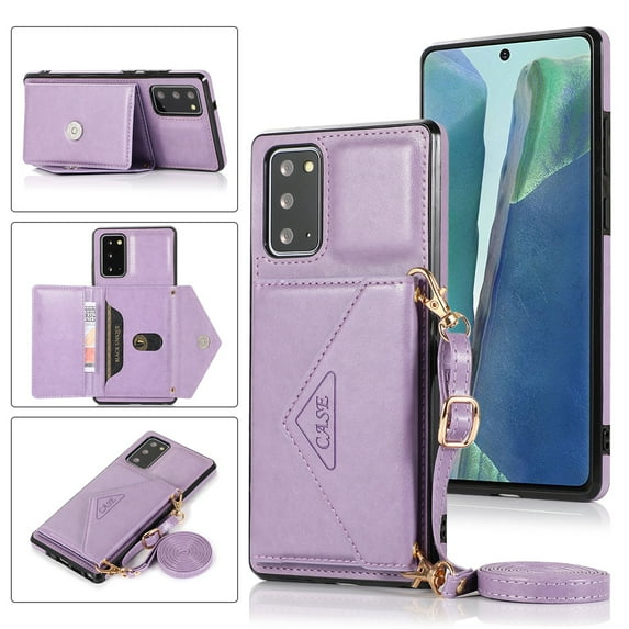Wallet Case for Galaxy Note 20 Ultra, Detachable Crossbody Lanyard Strap PU Leather+Soft TPU Bumper Magnetic Clasp Back Flip Credit Card Slot Kickstand Cover for Samsung Galaxy Note 20 Ultra, Purple