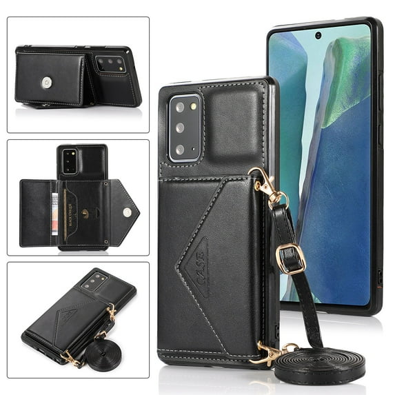 Wallet Case for Galaxy S20, Detachable Crossbody Lanyard Strap PU Leather+Soft TPU Bumper Magnetic Clasp Back Flip Credit Card Slot Kickstand Cover for Samsung Galaxy S20, Black