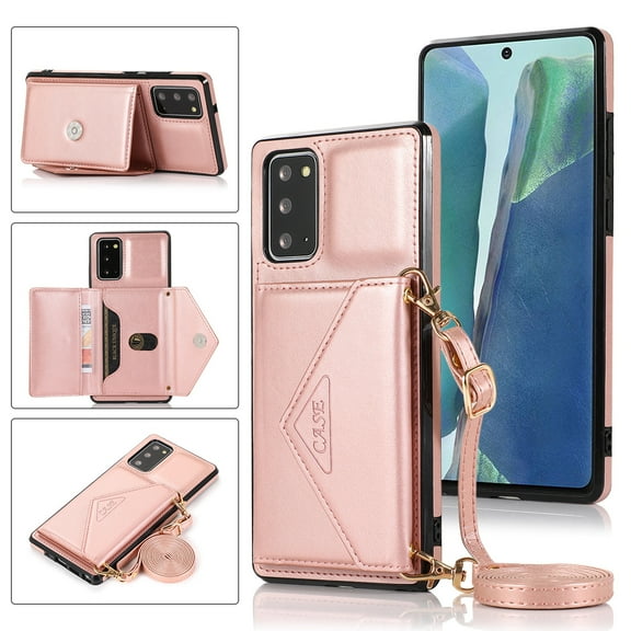 Wallet Case for Galaxy S20 FE, Detachable Crossbody Lanyard Strap PU Leather+Soft TPU Bumper Magnetic Clasp Back Flip Credit Card Slot Kickstand Cover for Samsung Galaxy S20 FE, Rosegold